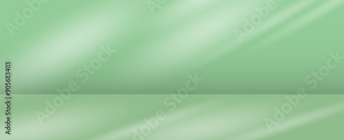 Green wall studio background and abstract shadow. for product presentation with beautiful shadow background