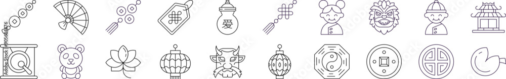 Collection of Icons of Chinese New Year. Suitable for books, stores, shops. Editable stroke in minimalistic outline style. Symbol for design Collection of Icons of Chinese New Year. Suitable for books, stores, shops. Editable stroke in minimalistic outline style. Symbol for design