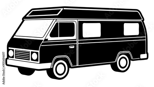 Retro Van Camping Adventure on Mountain Background - Printable Graphic Design