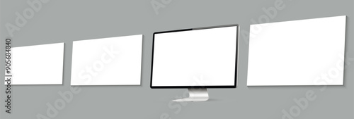 Computer screen with blank web pages. Mockup for showing screenshots of web-sites.