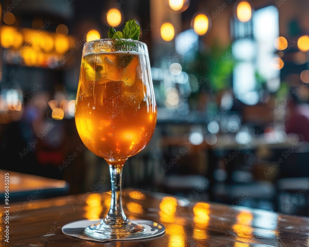 Drinking Kombucha. Refreshing and Healthy Beverage in Fancy Glass at Restaurant Drinking Kombucha. Refreshing and Healthy Beverage in Fancy Glass at Restaurant