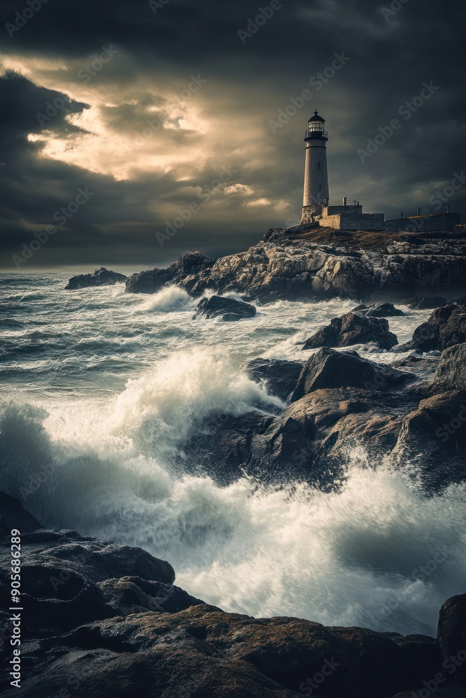 Stormy Lighthouse on Rocky Coast - A lighthouse stands tall on a rocky coast, braving the crashing waves and stormy skies, capturing the drama and resilience of nature's fury. Stormy Lighthouse on Rocky Coast - A lighthouse stands tall on a rocky coast, braving the crashing waves and stormy skies, capturing the drama and resilience of nature's fury.