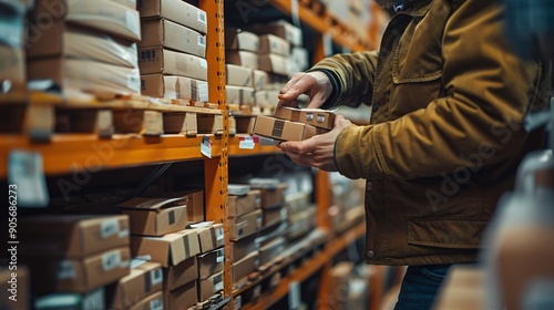 A Man Picking Out Merchandise in a Warehouse
