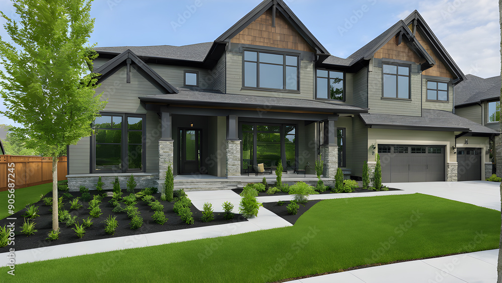 Obraz premium modern cozy house with garage and pool for sale or rent