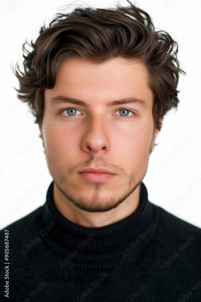 Passfoto eines jungen Mannes mit schwarzem Pullover und modischem Bart Passfoto eines jungen Mannes mit schwarzem Pullover und modischem Bart