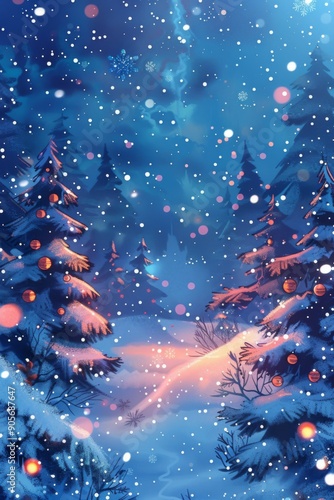 Christmas tree with Christmas balls, vertical cute christmas card, template of package, wrapping paper.