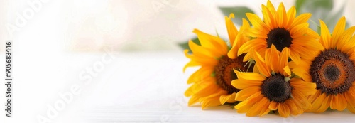 Bright Sunflowers Arranged Neatly on White Surface