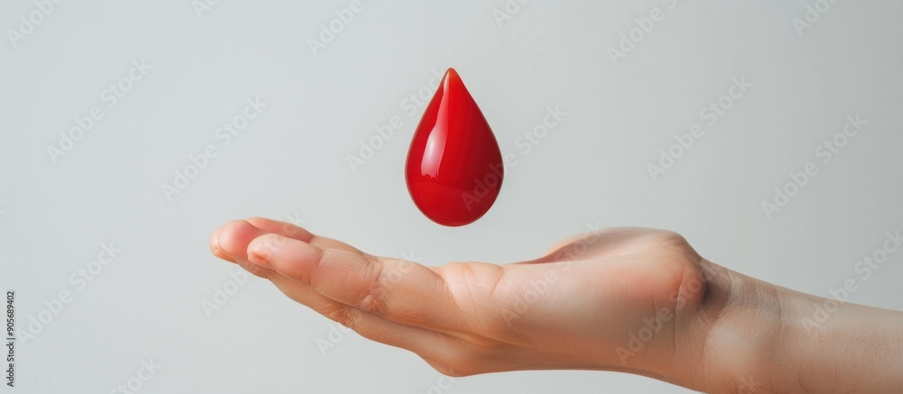 Fototapeta premium Red Blood Drop Floating Over a Hand