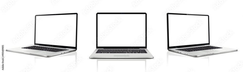 Laptop blank screen mockup. Realistic laptop in different positions with reflection. Laptop blank screen mockup. Realistic laptop in different positions with reflection.