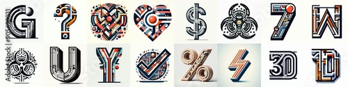 Bauhaus art style Lettering Typeface. AI generated illustration