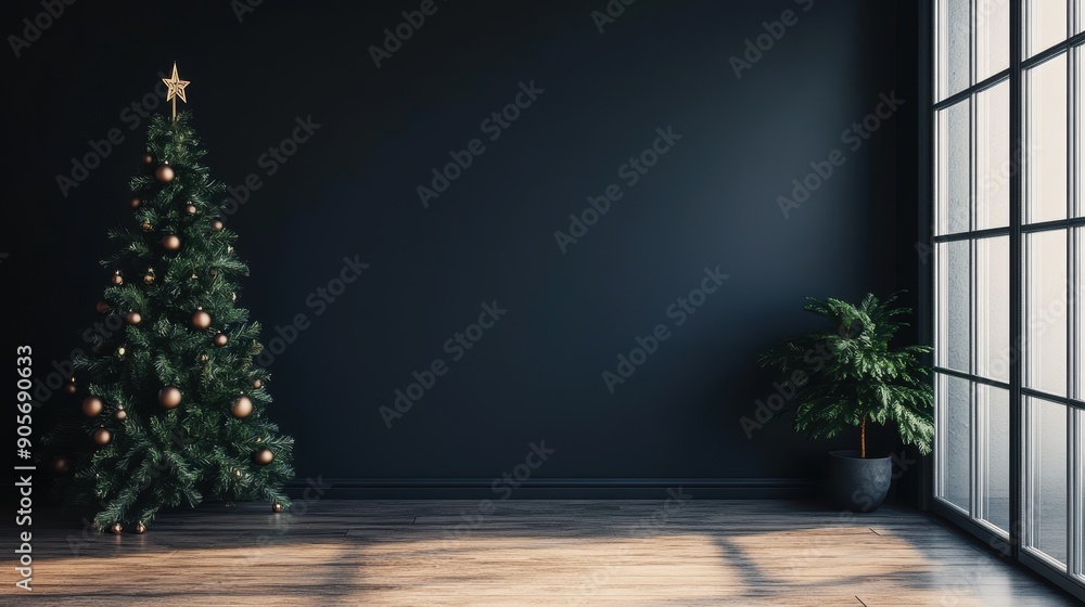 Canvas mockup in modern loft interior and a christmas tree Canvas mockup in modern loft interior and a christmas tree