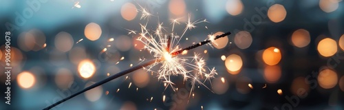 Cozy Winter Celebration With Sparkler Over Hot Drink and Cookies