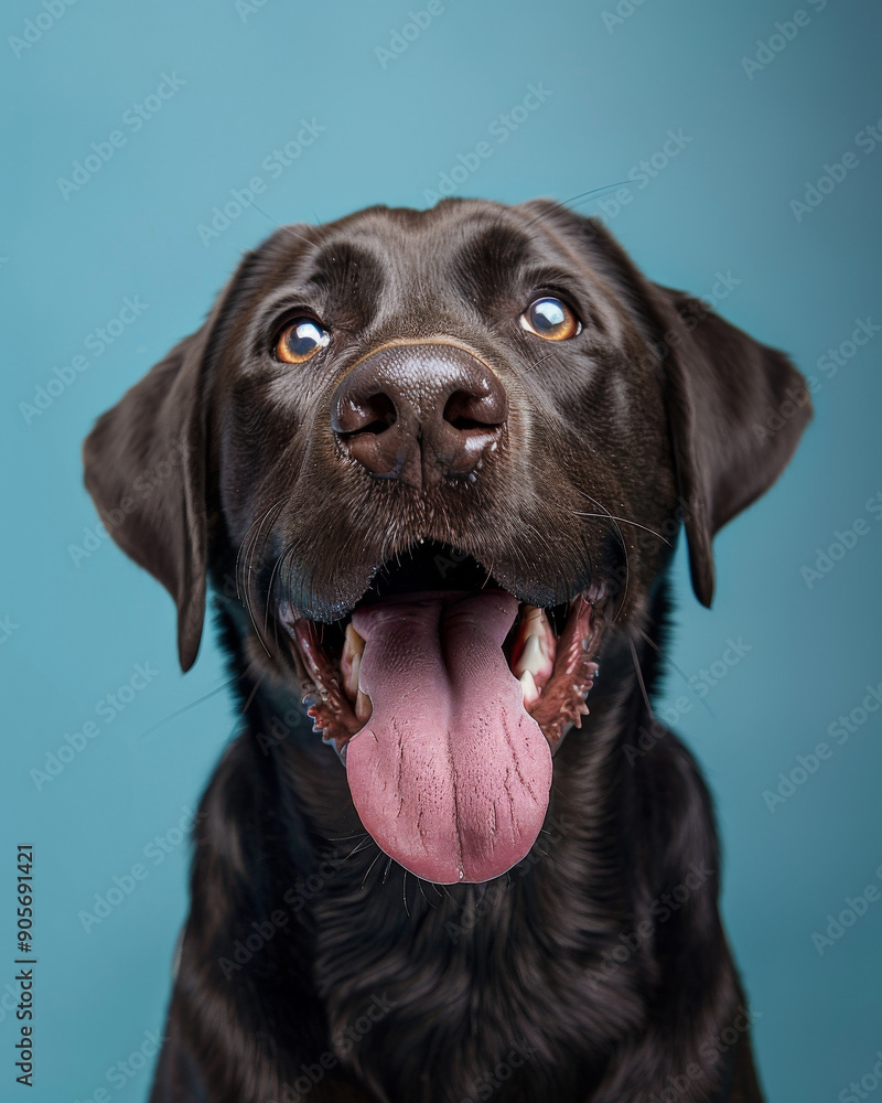 close up of a black Labrador Retriever is standing with its tongue out close up of a black Labrador Retriever is standing with its tongue out