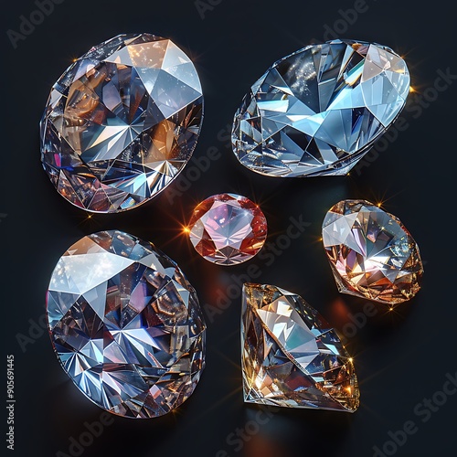 Dazzling diamond with reflection on black background
