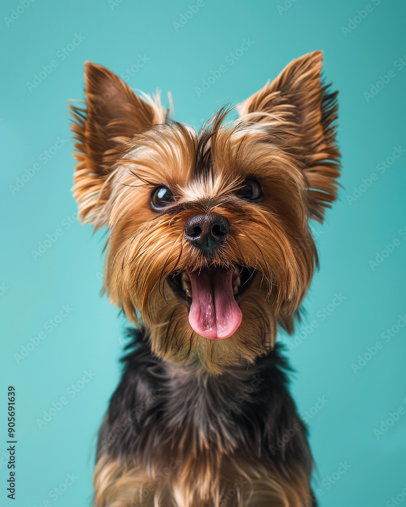 close up of a Yorkshire Terrier is standing with its tongue out close up of a Yorkshire Terrier is standing with its tongue out