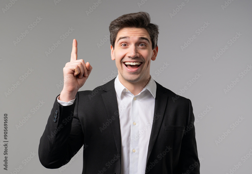Genius Idea. Resourceful 30S Aged businessman.Eureka Moment,Pointing Finger Up Genius Idea. Resourceful 30S Aged businessman.Eureka Moment,Pointing Finger Up