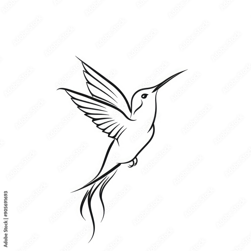 Hummingbird Line Art. Silhouette of Birds in Abstract Line Style on White Background Hummingbird Line Art. Silhouette of Birds in Abstract Line Style on White Background