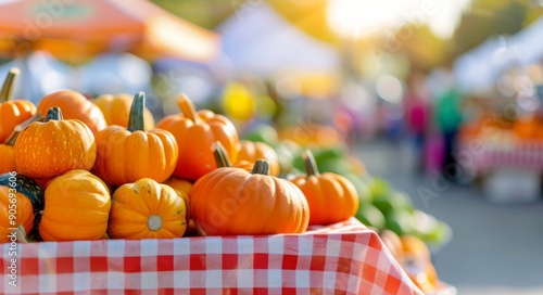 Autumn Pumpkin Market With Stalls and Visitors During Daylight