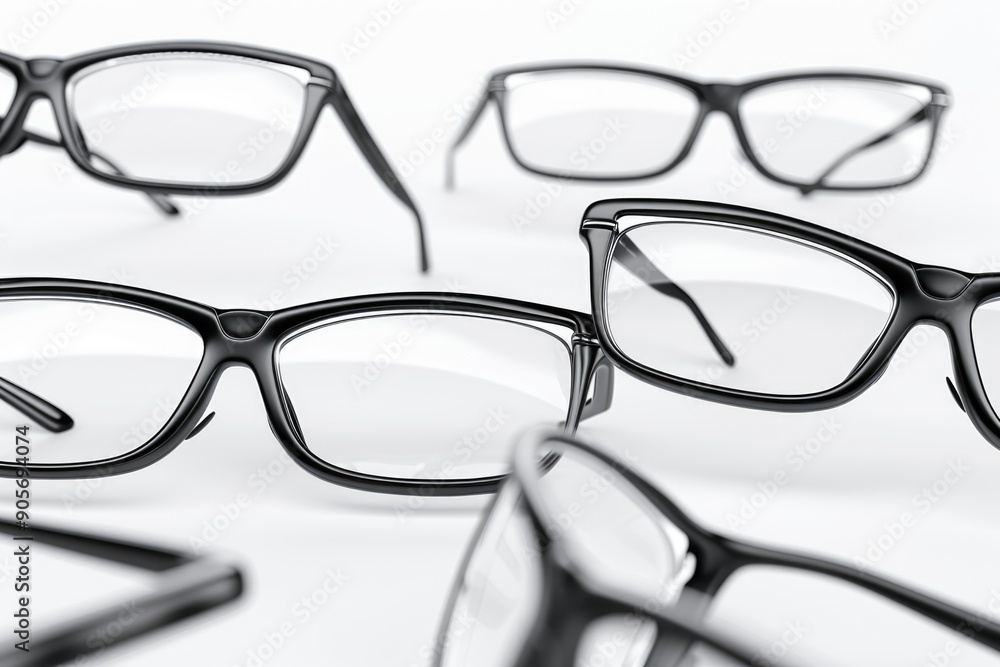 Variety of Black Eyeglasses Frames Displayed on White Background for Vision and Fashion Concepts Variety of Black Eyeglasses Frames Displayed on White Background for Vision and Fashion Concepts