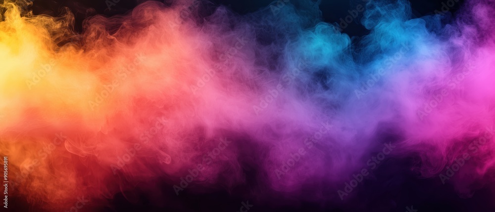 Naklejka premium Multicolored smoke puff cloud design elements on a dark background