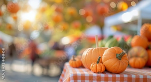 Autumn Pumpkin Market With Stalls and Visitors During Daylight