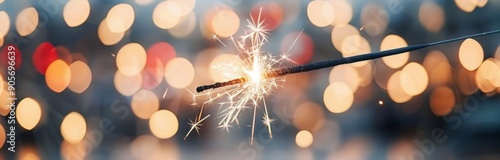 Sparkler Glowing Bright Against Sunset Over Water