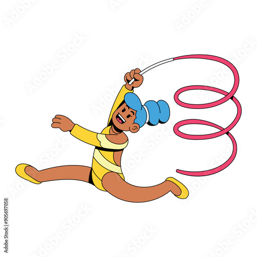 Vector Rhythmic Gymnast Woman Ribbon Dancer Cartoon Illustration Isolated