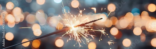 Cozy Winter Celebration With Sparkler Over Hot Drink and Cookies