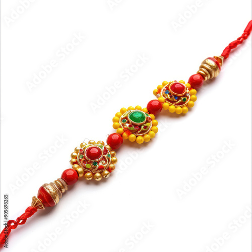 traditional treads rakhi on white background for raksha bandhan festival photo