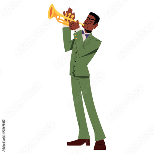 Vector Man Musician Trumpet jazz Band Cartoon Characters Illustration Isolated