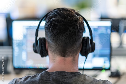 Man Playing on Computer from Behind, Close Up Generative AI © Stefan