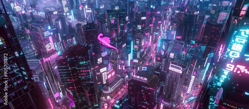 Neon Cityscape with Dragon