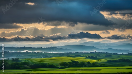 Serene Blue Sky with Fluffy White Clouds