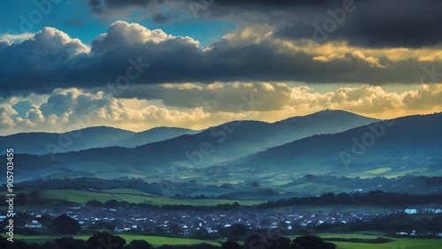 Serene Blue Sky with Fluffy White Clouds