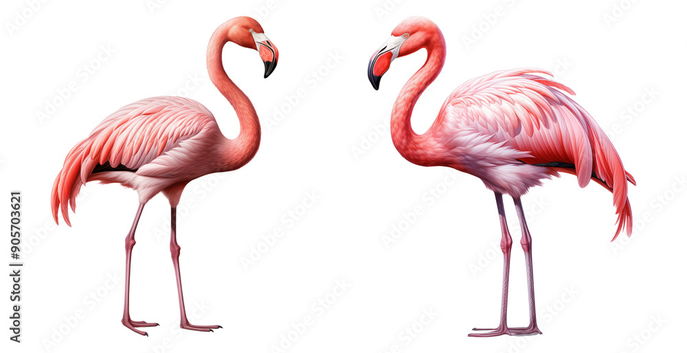 Obraz premium Pink flamingos. Isolated on a transparent background.