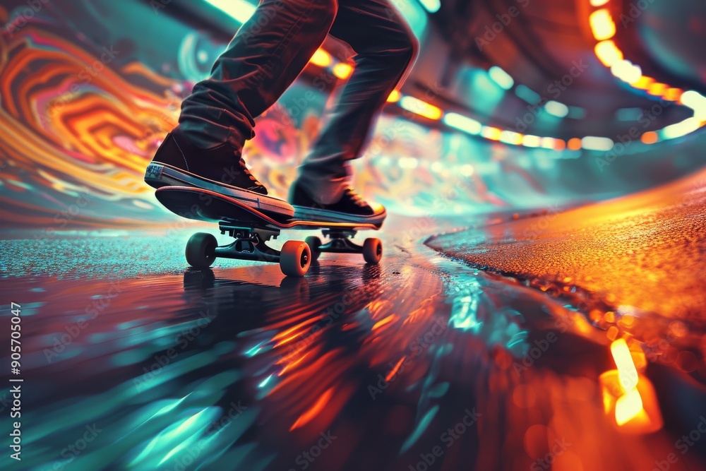 Skateboarding in motion on the street. Skateboarding in motion on the street.