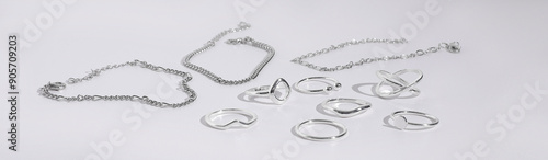 Silver jewelry accessory set, rings chain accessories