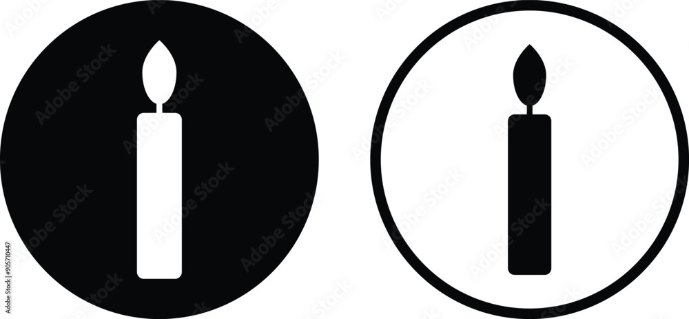 Candle icon set in two styles isolated on white background . Vector illustration Candle icon set in two styles isolated on white background . Vector illustration