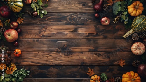 Thanksgiving day wood banner backgroound top view illustration generated by ai