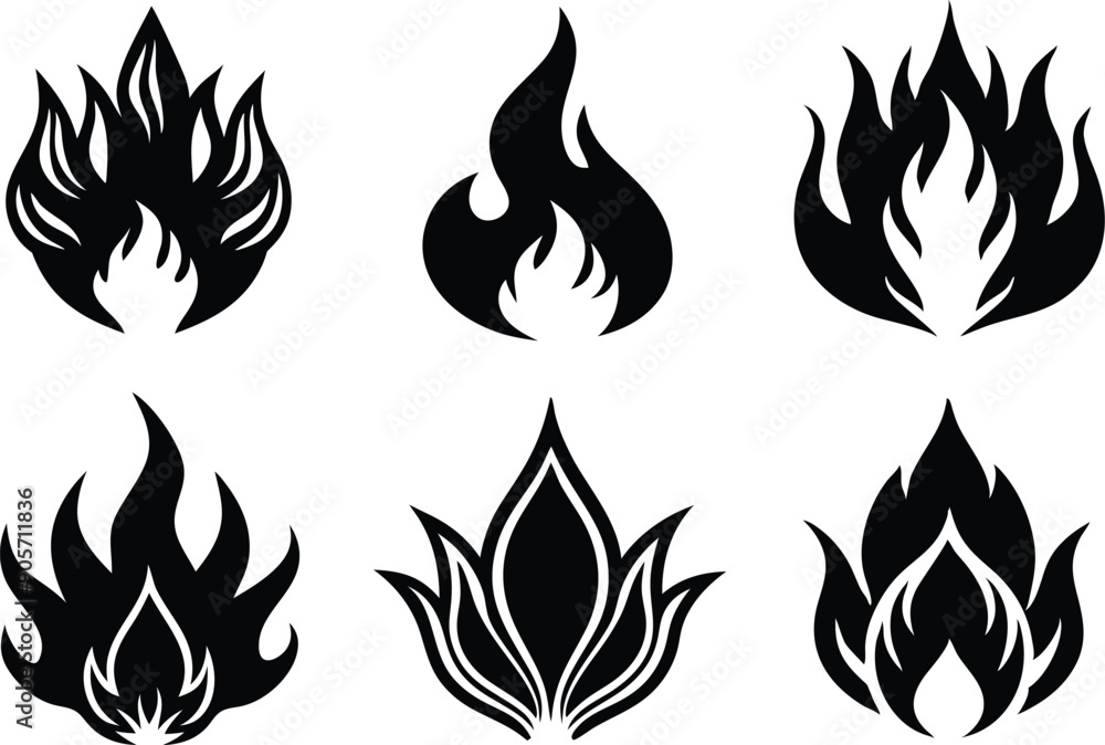 Vector silhouette Fire symbol image set Ai generative Vector silhouette Fire symbol image set Ai generative
