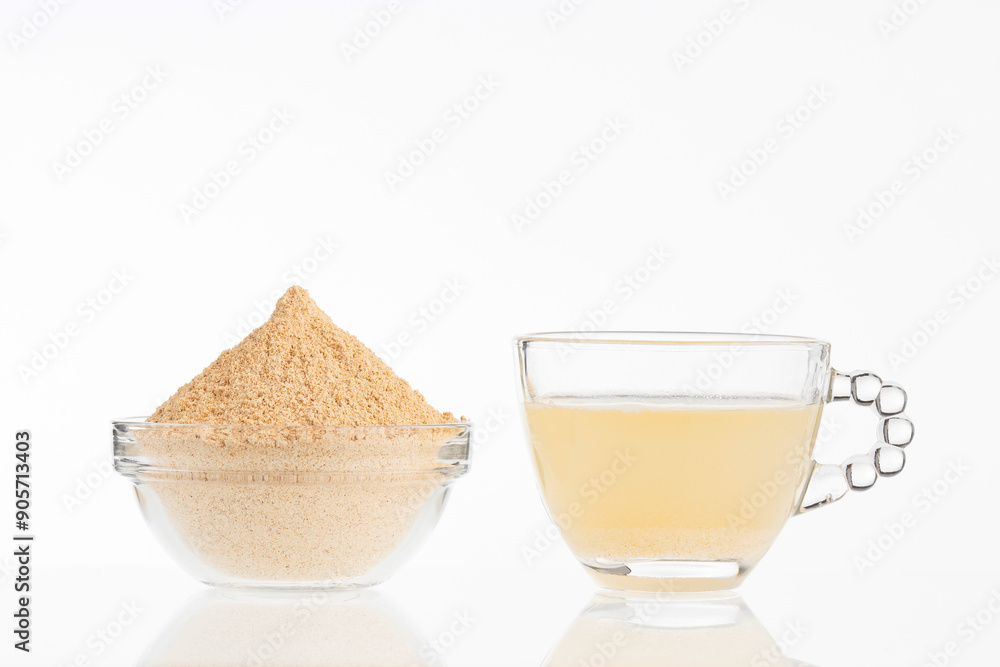 Andean maca powder dissolved in water - Peruvian root of Lepidium meyenii. Andean maca powder dissolved in water - Peruvian root of Lepidium meyenii.
