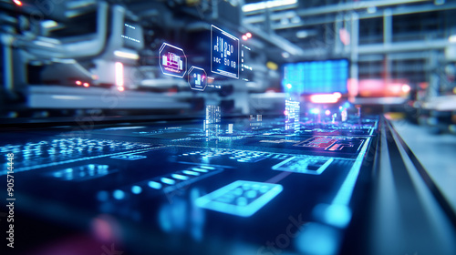 Wallpaper Mural A production facility with advanced technology, highlighted by digital compliance icons Torontodigital.ca