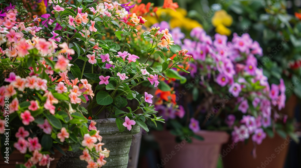 custom made wallpaper toronto digitalColorful decorative shrubs in containers, showcasing vibrant blooms. Perfect for illustrating container gardening, landscaping, and floral design.