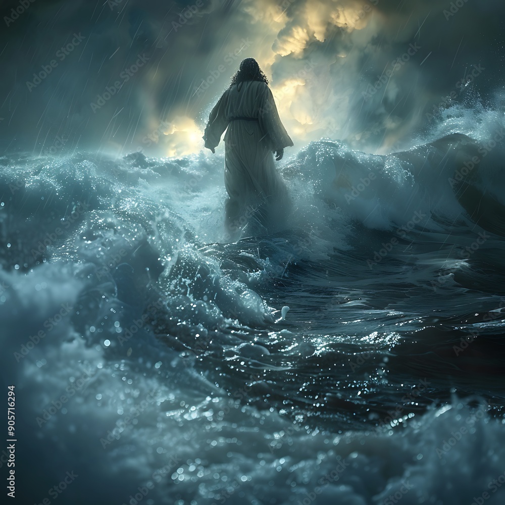 Obraz premium Illustration Of Moses Splitting The Ocean 