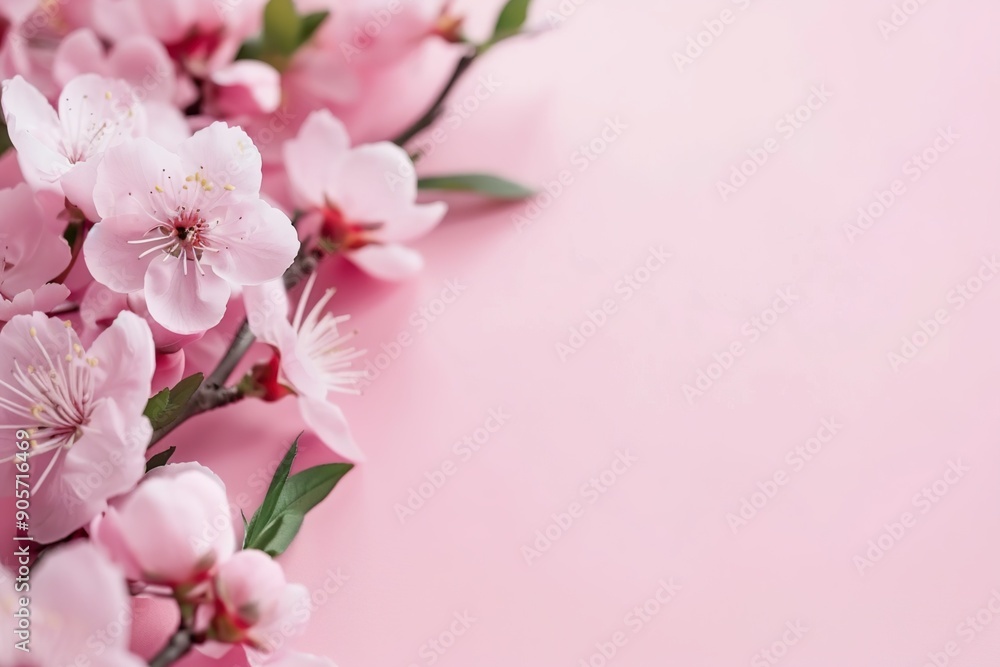 A soft and feminine pink background adorned with peach blossom flowers A soft and feminine pink background adorned with peach blossom flowers