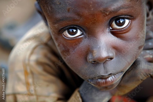 Starving Child. Portrait of African Boy Showing Emotional Sadness and Hunger