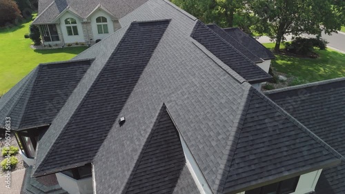 A new roof is installed on a private house. Aerial view