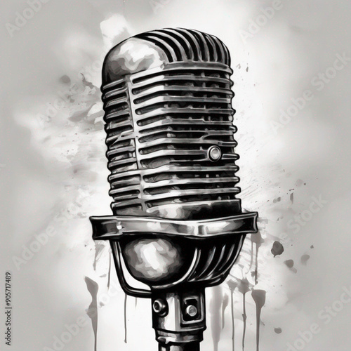 vintage microphone on stage background