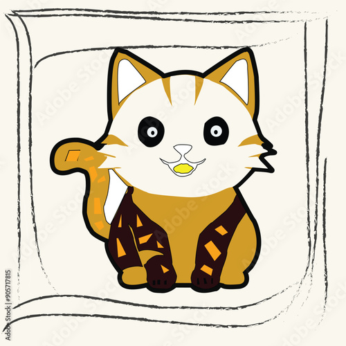 A vectorize cat in a frame for decoration.