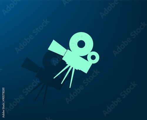 Vector illustration with shadow on blue background with gradient
